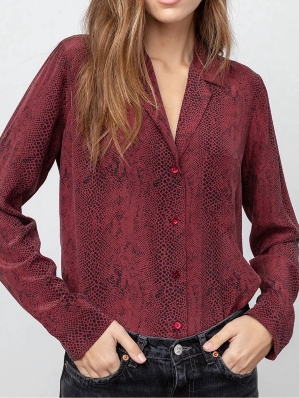 Rails Burgundy Snake-Print Button Front Top